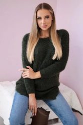 Sweter z włosem khaki. Brązowe swetry KESI, na jesień, l, bez wzorów, z elastanu, eleganckie, plus size, bez ramiączek. Za 184.01 zł.