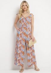 Niebiesko-Brązowy Kombinezon z Długimi Nogawkami Wiązanymi Ramiączkami i Abstrakcyjnym Printem Izara. Niebieskie sukienki Born2be, na co dzień, l, bez wzorów, z wiskozy, eleganckie, bez kołnierzyka, bez ramiączek, dopasowane. Za 89.99 zł.