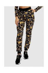 MOSCHINO Damskie spodnie dresowe w złote łańcuchy. Czarne spodnie dresowe MOSCHINO, bez wzorów, z dresówki. W wyprzedaży za 429.99 zł.