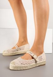 Jasnobeżowe Siateczkowe Espadryle na Podeszwie z Juty Zapinane na Sprzączkę Geniffia. Brązowe espadryle Renee, bez wzorów, bez obcasa. W wyprzedaży za 62.99 zł.