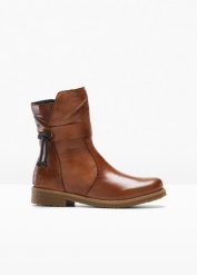 Botki marki Rieker. Brązowe botki bonprix, bez wzorów, bez obcasa, bez zapięcia. Za 359.99 zł.