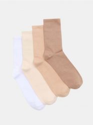 Prążkowane skarpetki 4 pack - beżowy. Brązowe skarpetki Sinsay, bez wzorów, prążkowane. Za 12.99 zł.
