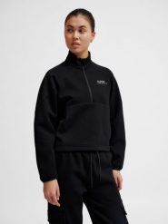 Damska bluza z zamkiem błyskawicznym Hummel Tech Fleece Boxy. Czarne bluzy Hummel, na wiosnę, xs, bez wzorów, z bawełny, klasyczne, bez ramiączek, bez kaptura. Za 352.50 zł.