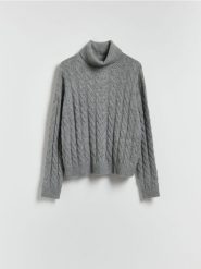 Golf z ozdobnym splotem - szary. Szare swetry Reserved, l, bez wzorów, z dzianiny, bez ramiączek. Za 129.99 zł.