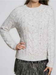 Sweter z cyrkoniami i domieszką wełny - szary. Szare swetry Sinsay, l, bez wzorów, z wełny, bez ramiączek. Za 69.99 zł.