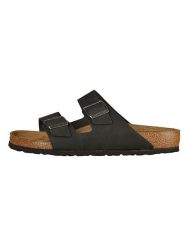 Birkenstock Skórzane klapki "Arizona" w kolorze czarnym rozmiar: 41. Czarne klapki Birkenstock, bez wzorów, klasyczne, bez obcasa, bez zapięcia. Za 408.49 zł.
