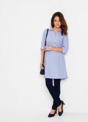 Sukienka szmizjerka z czystej bawełny. Białe sukienki bonprix, bez wzorów, z bawełny, eleganckie, bez kołnierzyka, bez ramiączek, szmizjerki. Za 142.99 zł.