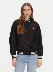 Guess Jeans Kurtka bomber W5RL43 WHAA2 Czarny Regular Fit. Czarne kurtki Guess Jeans, xxl, z aplikacjami, z jeansu, bez kaptura. Za 668.58 zł.