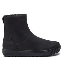 Botki ECCO. Czarne botki ECCO, bez wzorów, bez obcasa, na płaskiej podeszwie, bez zapięcia. Za 659.99 zł.