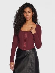 Guess Bluzka W3RP18 KB9E2 Bordowy Slim Fit. Czerwone bluzki Guess, xl, z aplikacjami, z wiskozy, bez kołnierzyka, bez ramiączek. Za 559.99 zł.