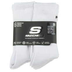 Skarpetki sportowe dla dorosłych 6pk Core Crew LG Socks. Białe skarpetki Skechers, bez wzorów, z bawełny. Za 59.99 zł.
