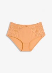 Figi modelujące z delikatną koronką. Brązowe bielizna modelująca bonprix, bez wzorów, z koronki. Za 54.99 zł.