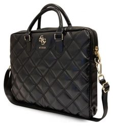 Torba Guess Quilted 4G Computer Bag 15'' - 16'' czarny. Czarne torby na laptopa Guess, z aplikacjami, ze skóry ekologicznej, na ramię, pikowane. Za 289.00 zł.