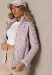 Jasnofioletowa Kurtka z Pikowanymi Przeszyciami i Odpinanym Kapturem Natisne. Fioletowe kurtki Renee, l, bez wzorów, z jeansu, eleganckie. Za 119.99 zł.