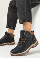 Granatowe Traperki Sportowe Mocno Ocieplone Vimee. Niebieskie buty sportowe lifestyle Born2be, bez wzorów, sportowe, bez obcasa, bez zapięcia. Za 99.99 zł.