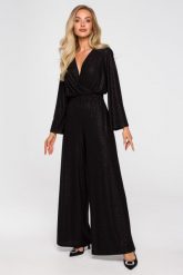 Elegancki Kombinezon z Brokatem - Czarny. Czarne kombinezony MOE, l, bez wzorów, z elastanu, eleganckie, bez kołnierzyka, bez ramiączek. Za 306.94 zł.