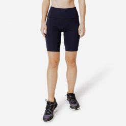 Legginsy do biegania krótkie damskie Kiprun Run 500 Comfort. Niebieskie legginsy KIPRUN, bez wzorów, z materiału, sportowe, krótkie. Za 59.99 zł.
