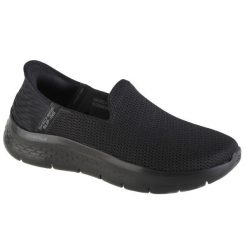 Buty sportowe Sneakersy damskie, Skechers Go Walk Flex Slip-ins. Czarne buty treningowe Skechers, bez wzorów, z materiału, przed kostkę, bez zapięcia, trekkingowe. Za 299.00 zł.
