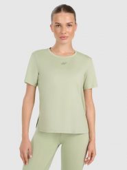 4F Koszulka treningowa regular szybkoschnąca damska - zielona XS. Zielone t-shirty sportowe 4f, uniwersalny, bez wzorów, z elastanu, bez ramiączek, na fitness i siłownię. Za 79.99 zł.