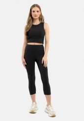 Prążkowane legginsy 3/4 N-PALERMO. Czarne legginsy Volcano, s, bez wzorów, z materiału, z podwyższonym stanem, na fitness i siłownię. Za 99.99 zł.