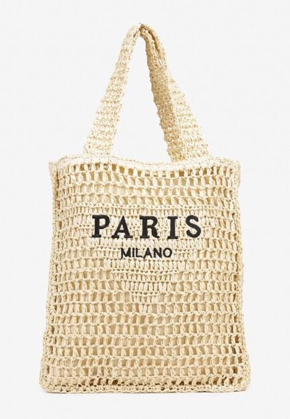 Beżowa Plażowa Torebka Shopperka z Plecionki z Napisem Odelira. Brązowe torebki klasyczne Born2be, bez wzorów, wakacyjne, bez dodatków. Za 109.99 zł.