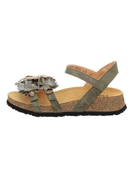 Think! Skórzane sandały "Koak" w kolorze khaki rozmiar: 39. Brązowe sandały Think!, z aplikacjami, klasyczne, z otwartym noskiem, bez obcasa, bez zapięcia. Za 175.95 zł.