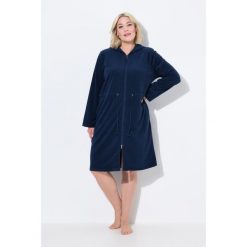 Damskie Szlafrok kaptur tunel 2-kierunkowy zamek błyskawiczny długi rękaw. Niebieskie szlafroki damskie Ulla Popken, plus size, bez wzorów, z bawełny, bez ramiączek, długie. Za 279.99 zł.