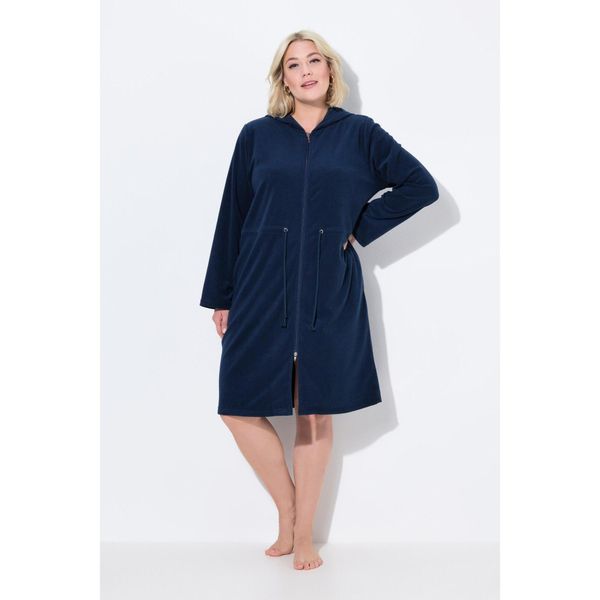 Damskie Szlafrok kaptur tunel 2-kierunkowy zamek błyskawiczny długi rękaw. Niebieskie szlafroki damskie Ulla Popken, l, bez wzorów, z bawełny, bez ramiączek, długie. Za 279.99 zł.