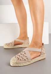 Beżowe Ażurowe Espadryle na Podeszwie z Plecionki Amedeon. Brązowe espadryle Born2be, z aplikacjami, eleganckie, z okrągłym noskiem, bez obcasa. Za 119.99 zł.