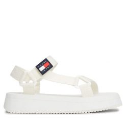 Sandały Tommy Jeans. Sandały Tommy Jeans, bez wzorów, z jeansu, bez obcasa, na płaskiej podeszwie, bez zapięcia. Za 229.99 zł.