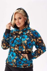 Dresowa bluza Olivia z motywem kwiatów PLUS SIZE XXL. Brązowe bluzy z kapturem Moda Size Plus Iwanek, plus size, z aplikacjami, z bawełny, z kapturem. Za 279.90 zł.