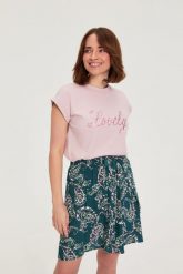 Bluzka z napisem różowa. Czerwone bluzki MOODO, l, bez wzorów, z bawełny, bez kołnierzyka, bez ramiączek. Za 69.99 zł.