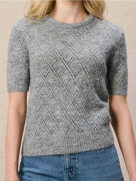 Bluzka swetrowa z domieszką wełny - szary. Szare bluzki Sinsay, l, bez wzorów, z wełny, bez kołnierzyka, bez ramiączek. Za 45.99 zł.