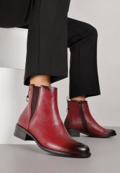 Czerwone Botki w Stylu Sztybletów z Metaliczną Aplikacją Verinette. Czerwone botki Renee, z aplikacjami, z jeansu, eleganckie, bez obcasa, na płaskiej podeszwie, bez zapięcia. Za 109.99 zł.