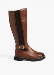 Kozaki marki Marco Tozzi z elastyczną wstawką. Brązowe kozaki bonprix, bez wzorów, bez obcasa, bez zapięcia. Za 379.99 zł.