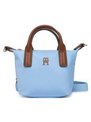Tommy Hilfiger Torebka Popette Micro Tote AW0AW18368 Błękitny. Niebieskie torebki klasyczne Tommy Hilfiger, bez wzorów, z materiału, bez dodatków. Za 329.99 zł.