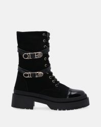 CZARNE WORKERY ZE ZŁOTYMI DODATKAMI 369004 1575 BLAC. Czarne botki Venezia, bez wzorów, ze skóry, bez obcasa, bez zapięcia. Za 449.00 zł.