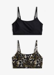 Biustonosz bikini bustier, 2 szt., gładki i z nadrukiem. Czarne bikini bonprix, bez wzorów. Za 119.99 zł.