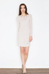 Beżowa Casualowa Sukienka z Imitacji Zamszu z Metalowymi Kółkami. Brązowe sukienki Figl, l, bez wzorów, z elastanu, bez kołnierzyka, bez ramiączek. Za 219.00 zł.
