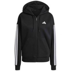 Damska polarowa bluza z kapturem na zamek adidas Essentials 3-Stripes. Czarne bluzy z kapturem adidas, na zimę, l, z aplikacjami, z materiału, z kapturem, na fitness i siłownię. Za 292.55 zł.