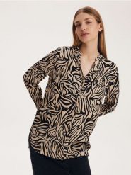 Koszula z wiskozy - beżowy. Brązowe koszule Reserved, l, bez wzorów, z wiskozy, bez kołnierzyka, bez ramiączek. W wyprzedaży za 59.99 zł.