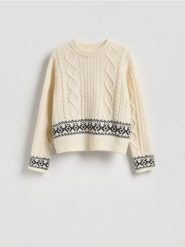 Wełniany sweter - złamana biel. Swetry Reserved, l, bez wzorów, z wełny, bez ramiączek. Za 259.99 zł.