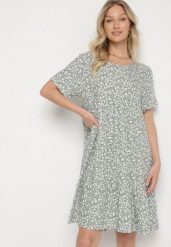 Zielona Sukienka z Bawełną w Kwiatowy Wzór Lunasenia. Zielone sukienki Born2be, na co dzień, l, bez wzorów, z bawełny, eleganckie, bez kołnierzyka, bez ramiączek. W wyprzedaży za 50.99 zł.