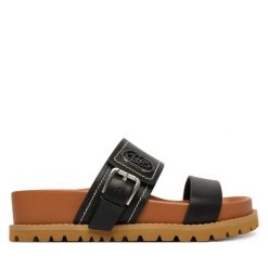 Klapki Liu Jo. Czarne klapki Liu Jo, bez wzorów, bez obcasa, bez zapięcia. Za 469.99 zł.