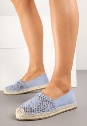 Niebieskie Espadryle z Ażurową Cholewką i Plecionką Sdivena. Niebieskie espadryle Renee, w ażurowe wzory, eleganckie, bez obcasa, na obcasie. W wyprzedaży za 56.99 zł.