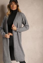 Szary Niezapinany Casualowy Kardigan z Wełną o Długim Kroju Zozita. Szare swetry Renee, uniwersalny, bez wzorów, z jeansu, eleganckie, bez ramiączek. W wyprzedaży za 79.99 zł.