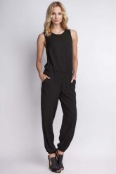 Czarny Elegancki Kombinezon bez Rękawów. Czarne kombinezony Lanti, l, bez wzorów, z materiału, eleganckie, bez kołnierzyka, bez ramiączek. Za 189.90 zł.