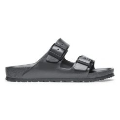Birkenstock Arizona EVA Metallic Anthracite Klapki damskie. Szare klapki Birkenstock, bez wzorów, z materiału, eleganckie, bez obcasa, bez zapięcia. Za 179.99 zł.