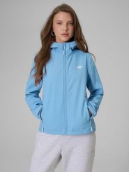 4F Kurtka softshell wiatroodporna membrana 5000 damska - niebieska XXL. Niebieskie kurtki przejściowe sportowe 4f, xxl, bez wzorów, z materiału, bez kaptura. Za 299.99 zł.