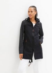 Kurtka softshell z nadrukiem, dopasowany fason, z materiału odpychającego wodę. Czarne kurtki bonprix, bez wzorów, z softshellu. Za 249.99 zł.